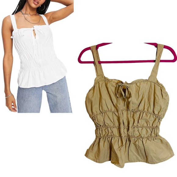 TOPSHOP Poplin Corset Style Tie Front Cami *Camel 4 - Picture 6 of 6